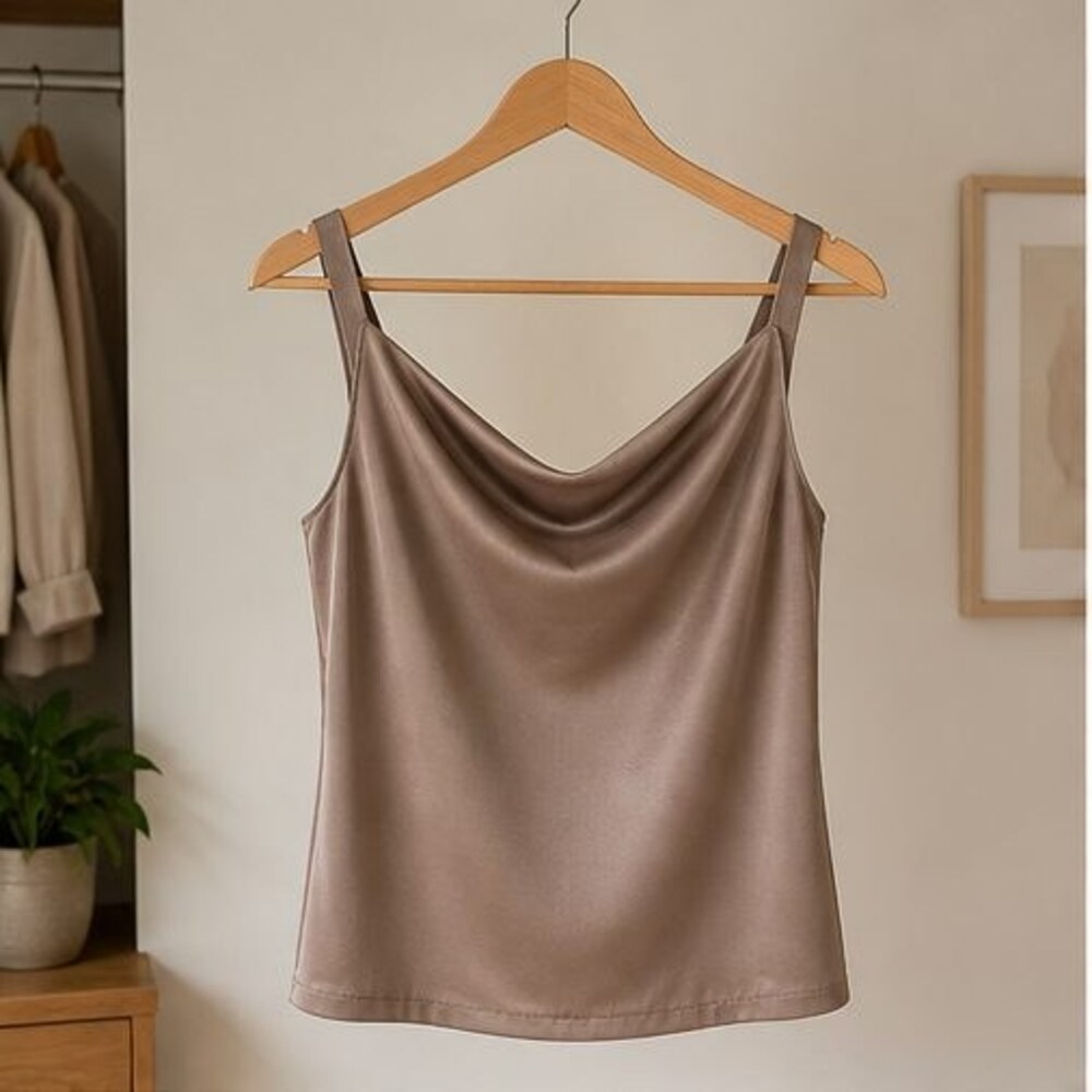 Taupe Satin Cowl Neck Top